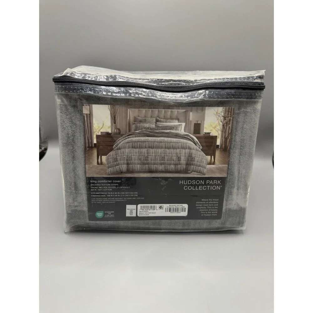 Hudson Park Collection Brushed Texture Stripe KING Duvet Cover New
